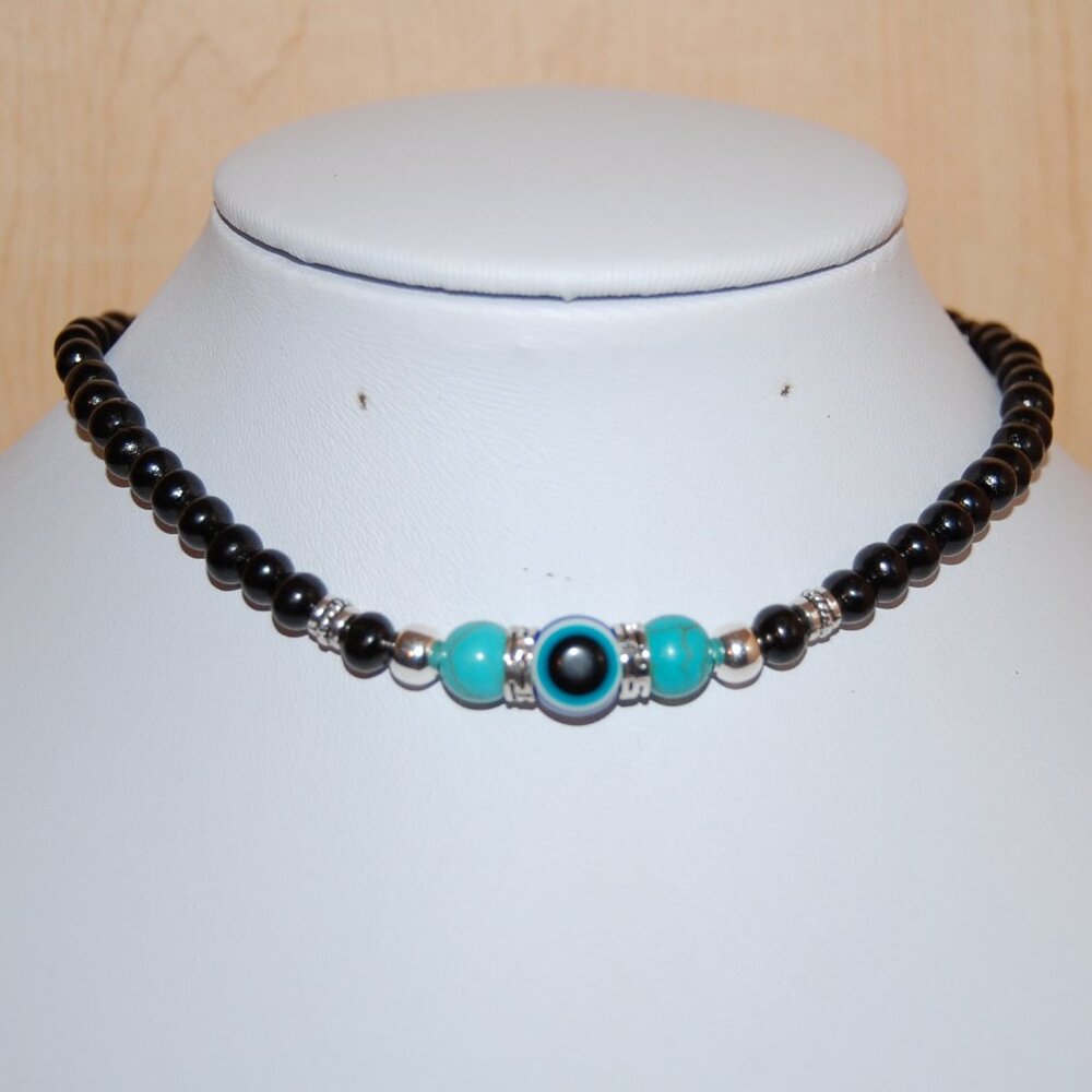 Evil Eye Necklace,Evil Eye Wooden and Stone Beads,Hamsa Necklace